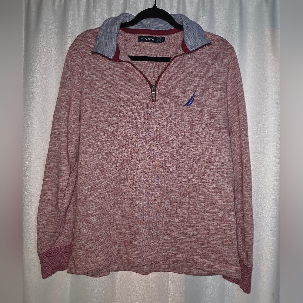 S Mens Nautica Maroon Heather Quarter-Zip Pullover